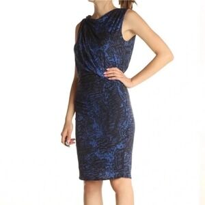 Helmut Lang Dress Y2K Small Sleeveless Sheath Blue snakeskin Print V-Neck‎